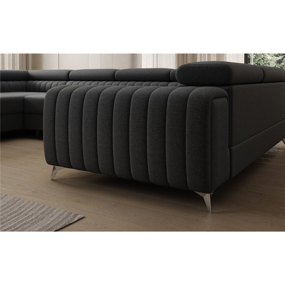 U-shaped sofa Eluis L, sleeping function, Sawana 14, black, H92x347x202cm