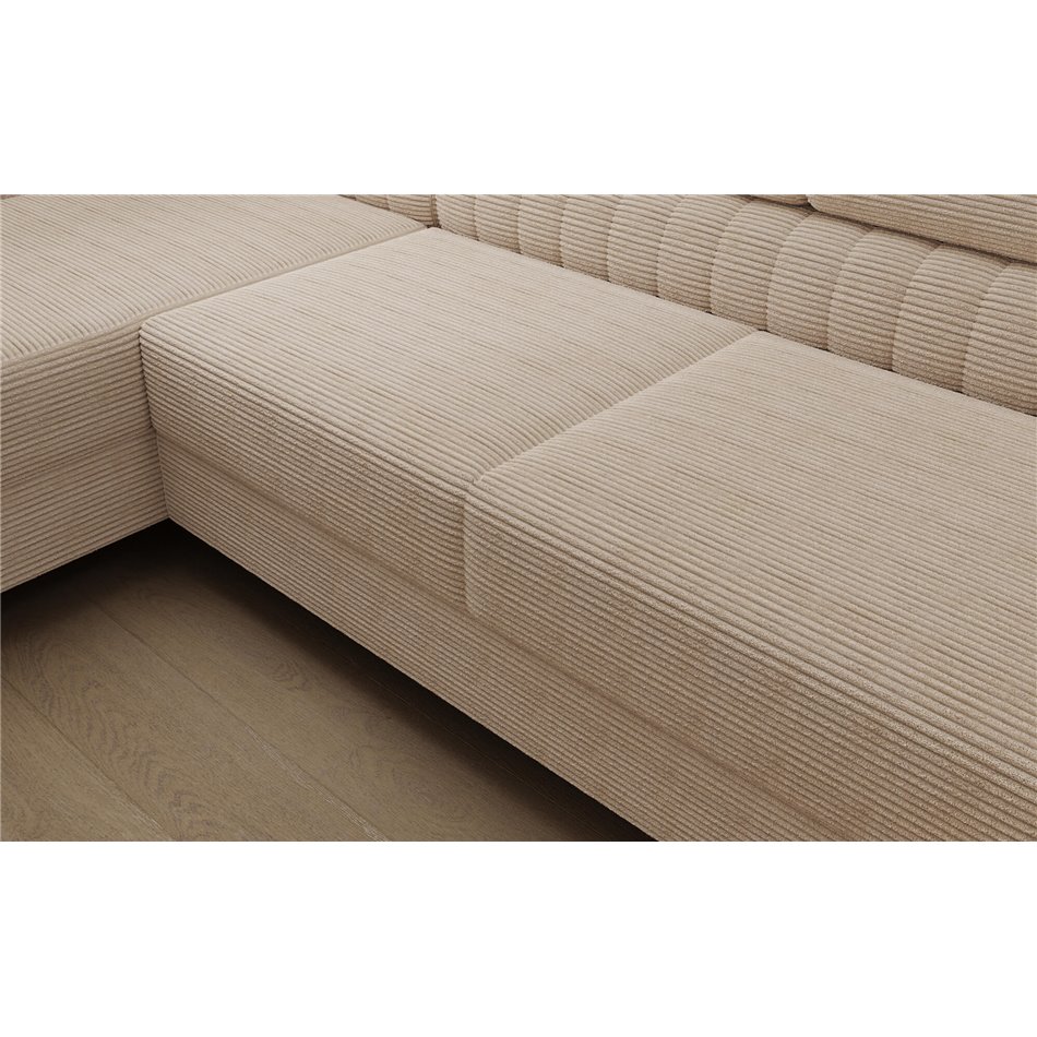 U-shaped sofa Eluis L, sleeping function, Jarell 18, corduroy, beige, H92x347x202cm