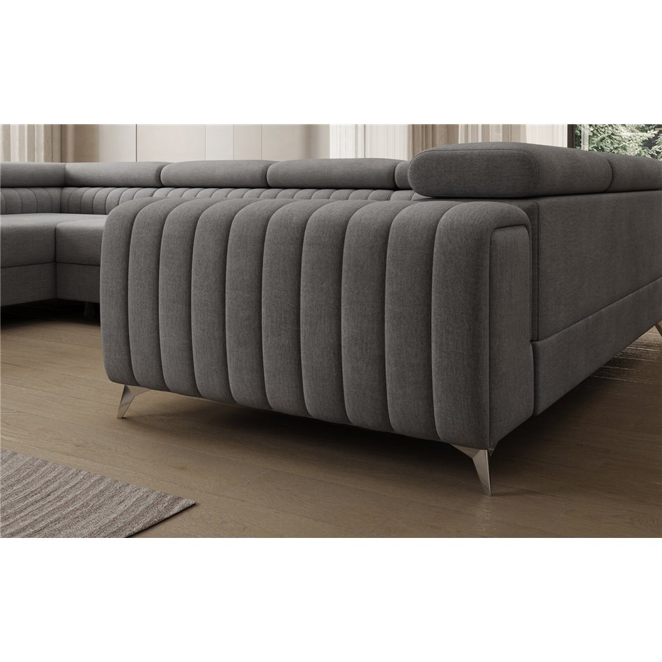 U-shaped sofa Eluis L, sleeping function, Monolith 85, velvet, grey, H92x347x202cm
