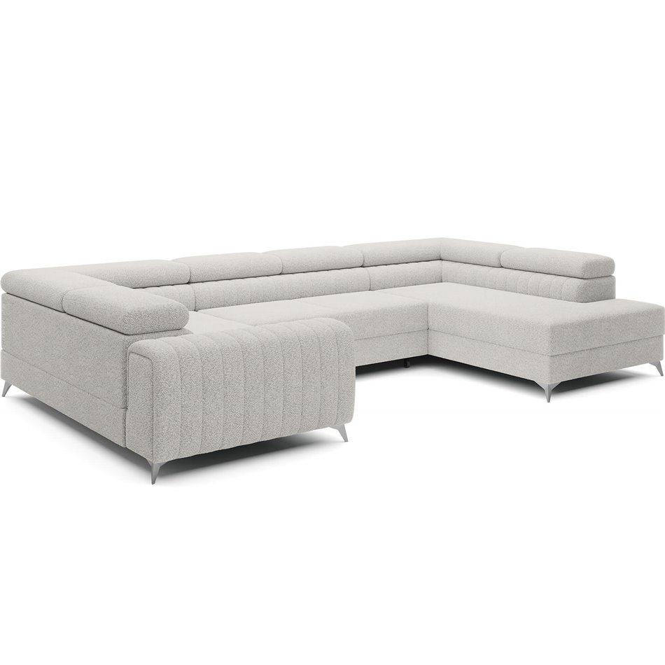U-shaped sofa Eluis R, sleeping function, Royal 01, boucle, white, H92x347x202cm