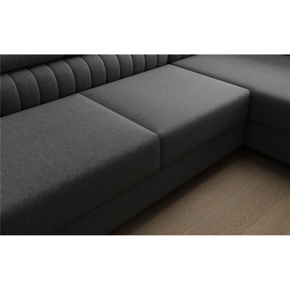 U-shaped sofa Eluis R, sleeping function, Sawana 14, black, H92x347x202cm