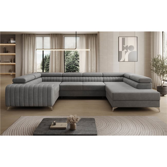 U-shaped sofa Eluis R, sleeping function, Monolith 85, velvet, grey, H92x347x202cm