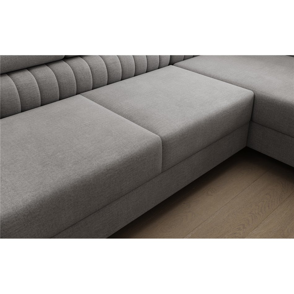 U-shaped sofa Eluis R, sleeping function, Monolith 85, velvet, grey, H92x347x202cm