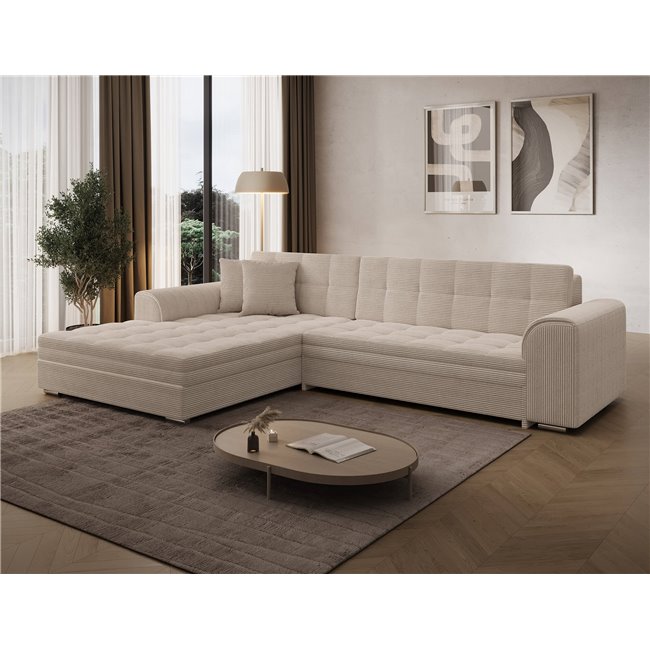 Corner sofa Erento L, sleeping function, Jarell 18, corduroy, beige, H78x296x194cm