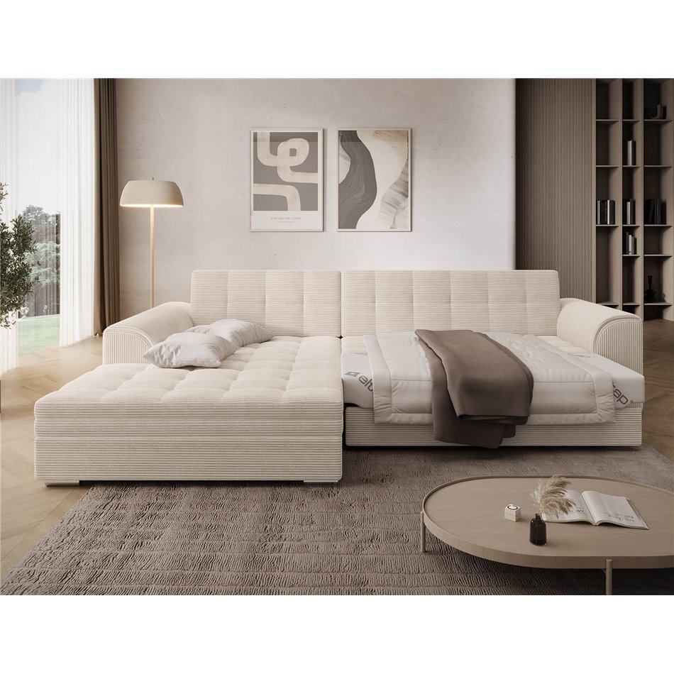 Corner sofa Erento L, sleeping function, Jarell 18, corduroy, beige, H78x296x194cm
