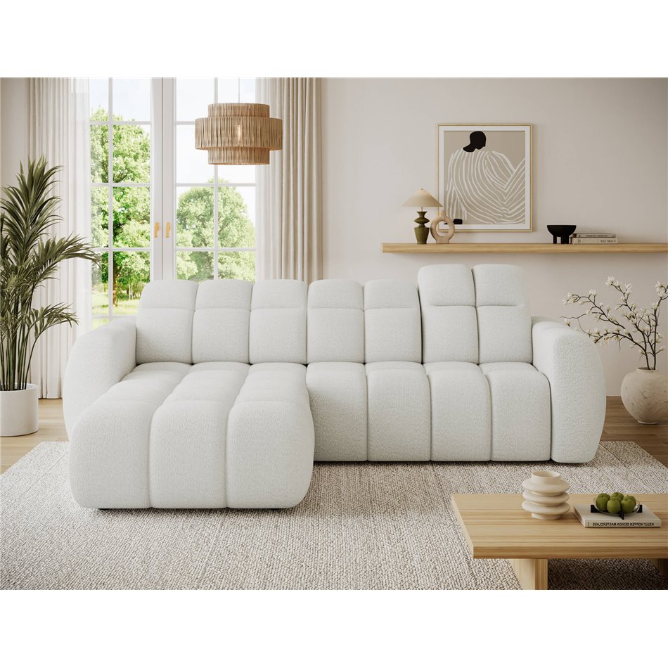 Corner sofa Efanito L, sleeping function, Royal 01, boucle, white, H105x288x200cm