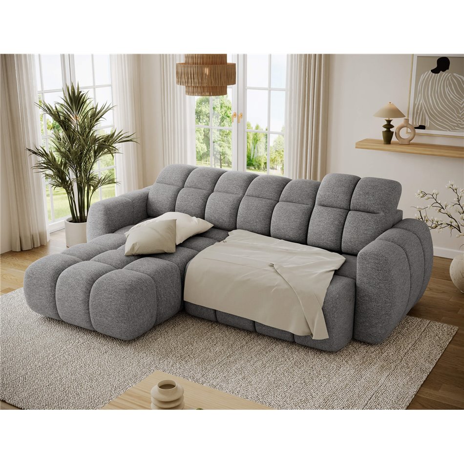 Corner sofa Efanito L, sleeping function, Coralline 03, light grey, H105x288x200cm