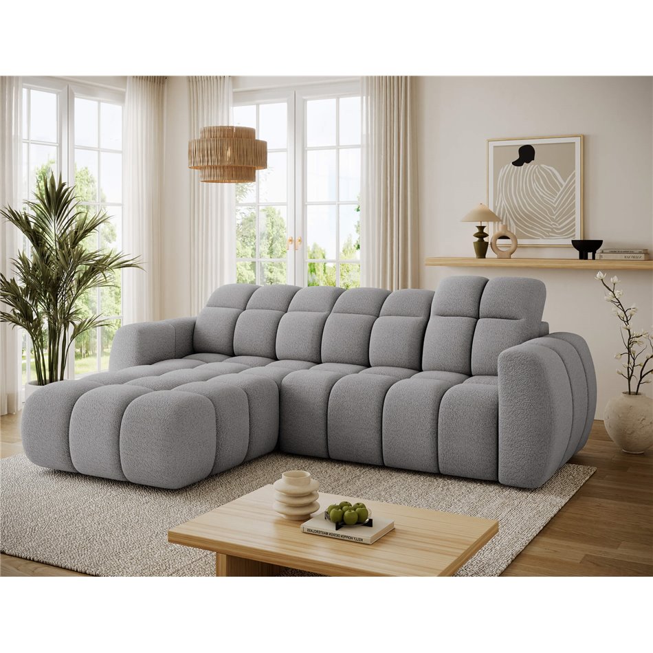 Corner sofa Efanito L, sleeping function, Royal 04, boucle, grey, H105x288x200cm