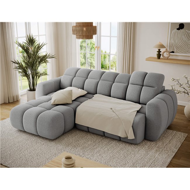 Corner sofa Efanito L, sleeping function, Royal 04, boucle, grey, H105x288x200cm