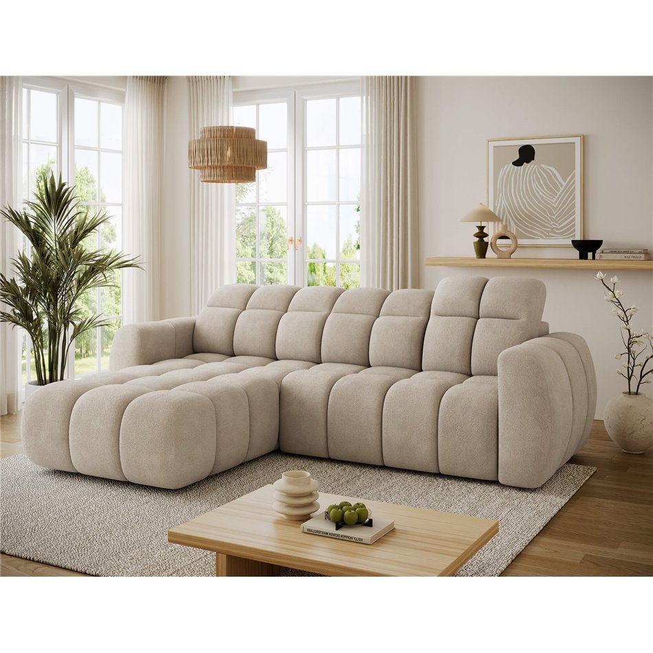 Corner sofa Efanito L, sleeping function, Amore 18, boucle, beige, H105x288x200cm