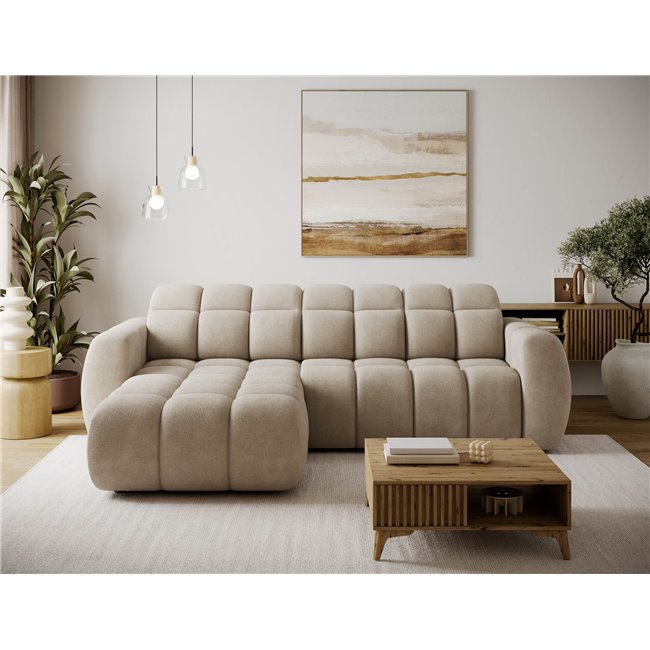 Corner sofa Efanito L, sleeping function, Amore 18, boucle, beige, H105x288x200cm