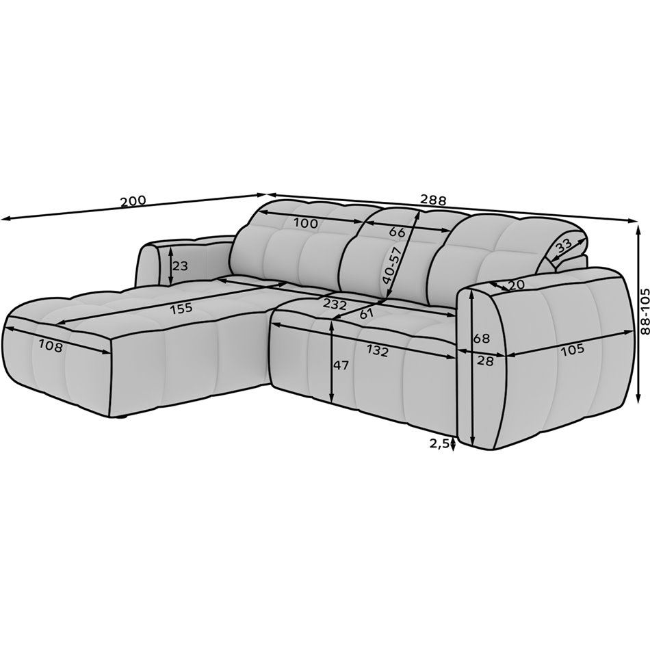 Corner sofa Efanito L, sleeping function, Amore 18, boucle, beige, H105x288x200cm