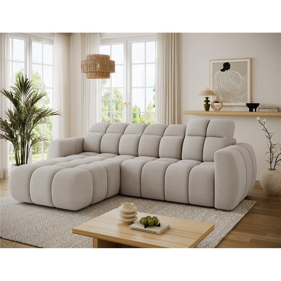 Corner sofa Efanito L, sleeping function, Royal 18, boucle, beige, H105x288x200cm