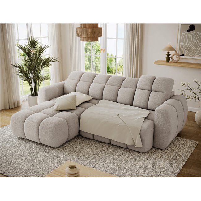 Corner sofa Efanito L, sleeping function, Royal 18, boucle, beige, H105x288x200cm