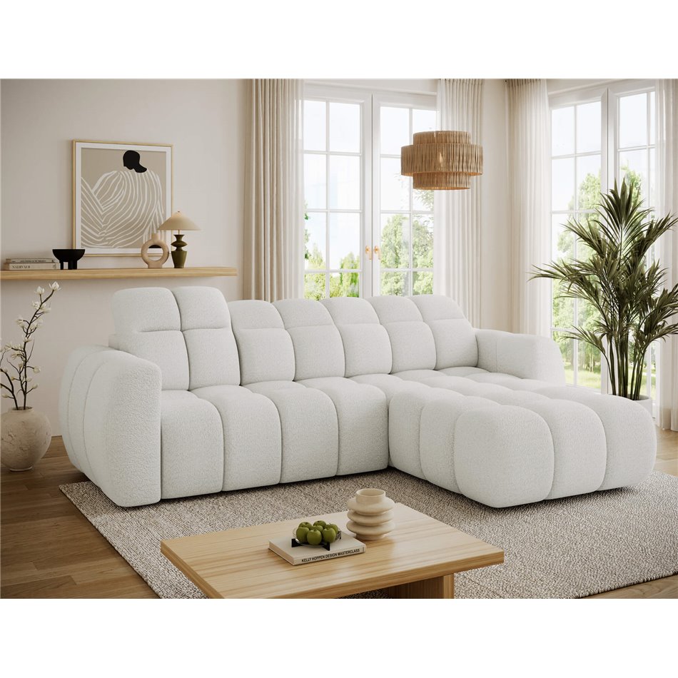 Corner sofa Efanito R, sleeping function, Royal 01, boucle, white, H105x288x200cm