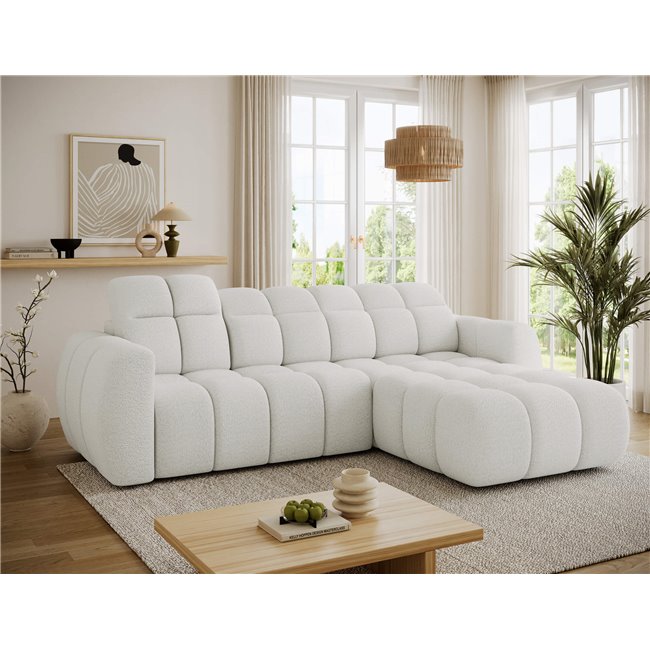 Corner sofa Efanito R, sleeping function, Royal 01, boucle, white, H105x288x200cm