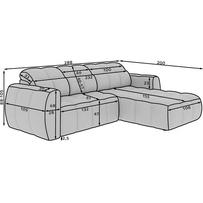 Corner sofa Efanito R, sleeping function, Coralline 03, grey, H105x288x200cm