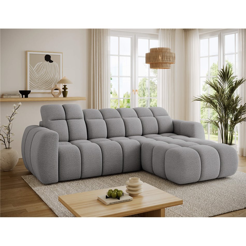 Corner sofa Efanito R, sleeping function, Royal 04, boucle, grey, H105x288x200cm