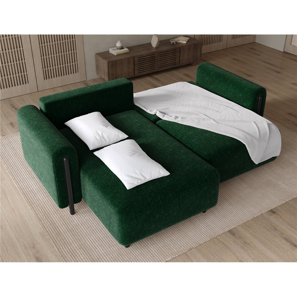 Corner sofa Elcossta L, sleeping function, Amore 35, boucle, dark green, H95x244x154cm