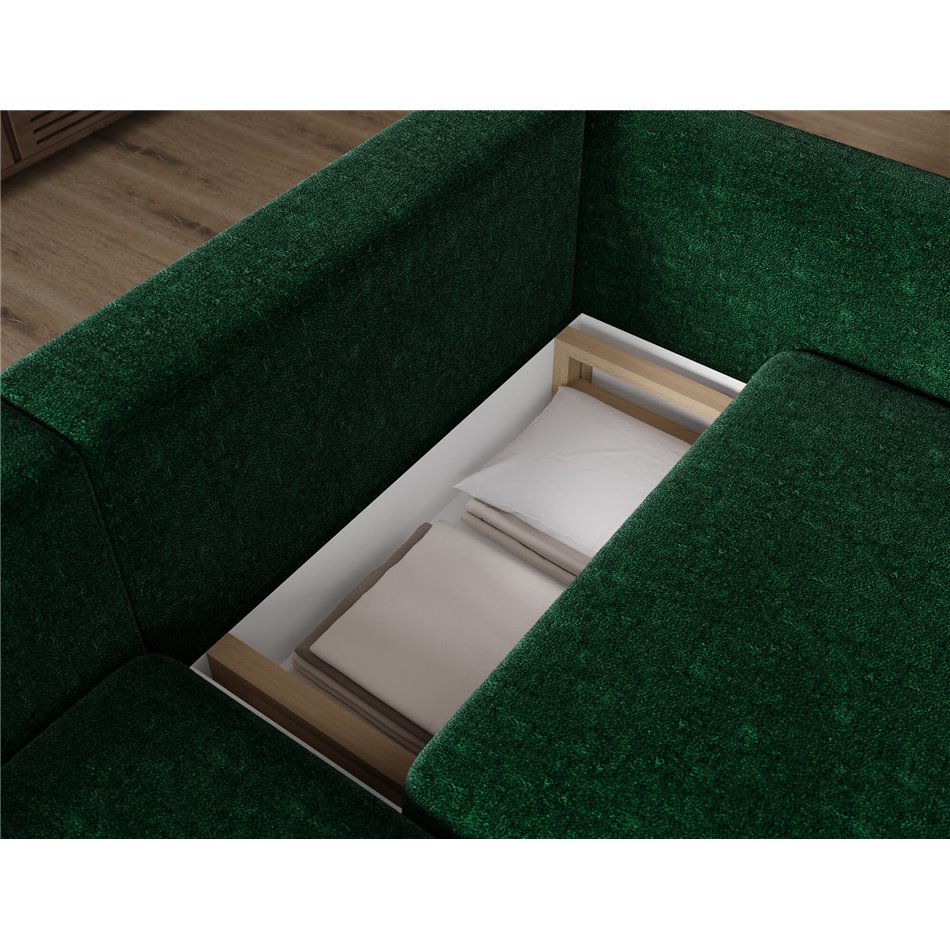 Corner sofa Elcossta L, sleeping function, Amore 35, boucle, dark green, H95x244x154cm