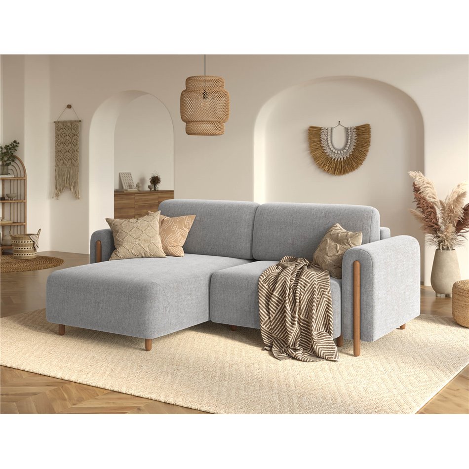 Corner sofa Elcossta L, sleeping function, Amore 04, boucle, grey, H95x244x154cm