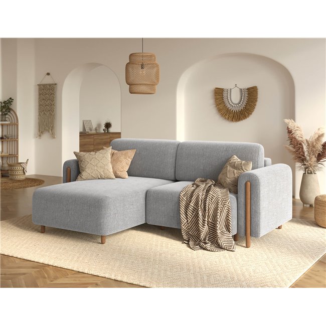 Corner sofa Elcossta L, sleeping function, Amore 04, boucle, grey, H95x244x154cm