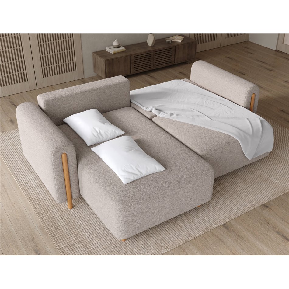 Corner sofa Elcossta L, sleeping function, Royal 18, boucle, beige, H95x244x154cm