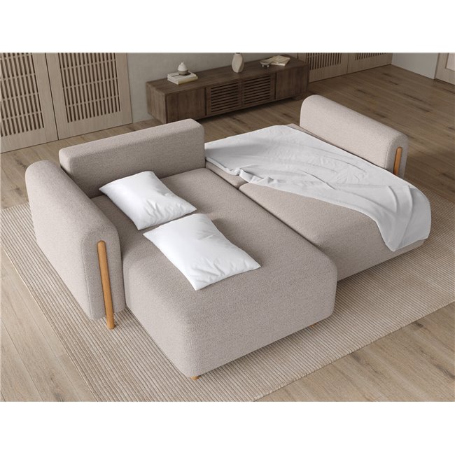 Corner sofa Elcossta L, sleeping function, Royal 18, boucle, beige, H95x244x154cm