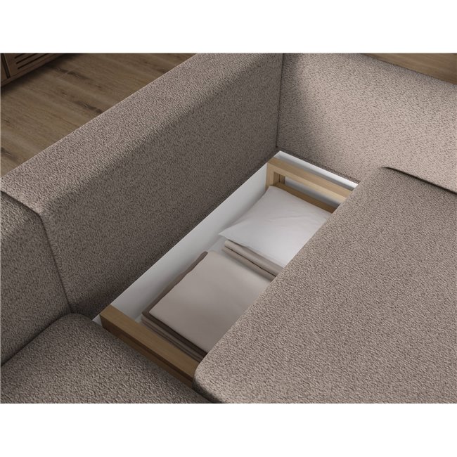 Corner sofa Elcossta L, sleeping function, Royal 20, boucle, brown, H95x244x154cm