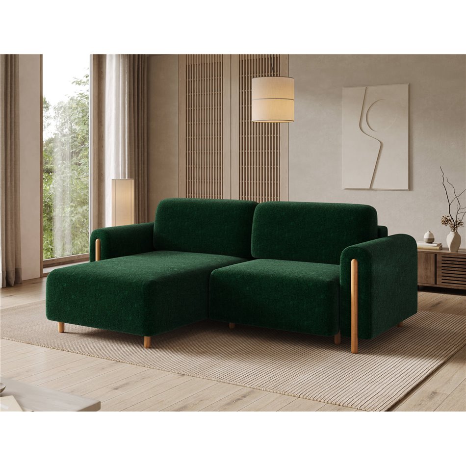Corner sofa Elcossta L, sleeping function, Amore 35, boucle, dark green, H95x244x154cm