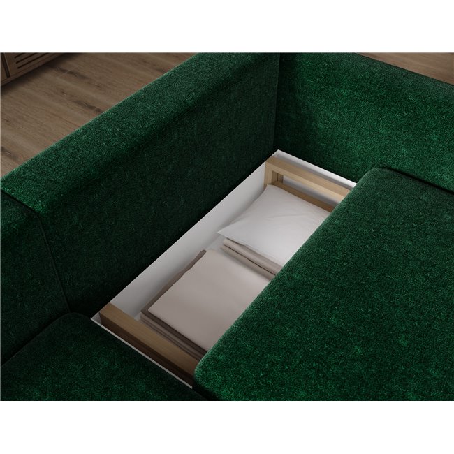 Corner sofa Elcossta L, sleeping function, Amore 35, boucle, dark green, H95x244x154cm