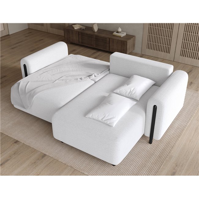 Corner sofa Elcossta R, sleeping function, Royal 01, boucle, white, H95x244x154cm