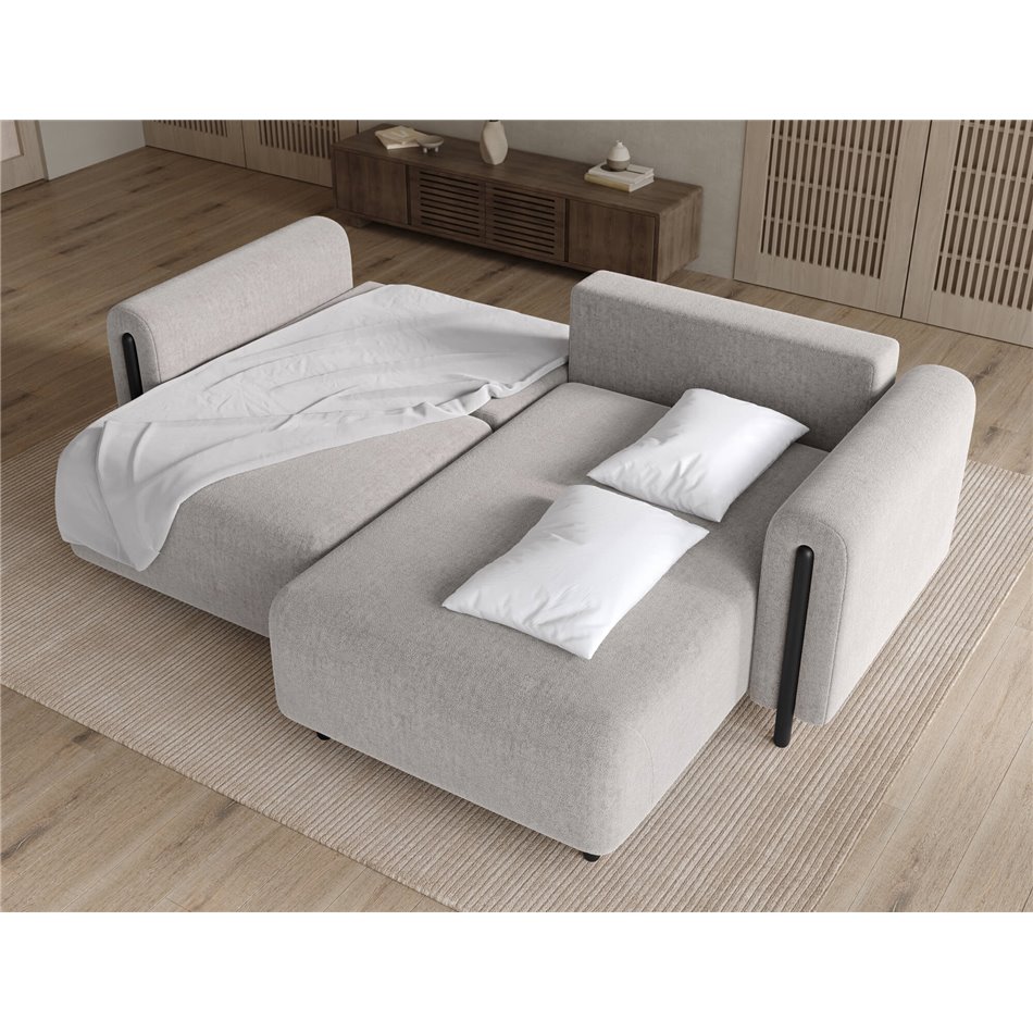 Corner sofa Elcossta R, sleeping function, Amore 04, boucle, grey, H95x244x154cm