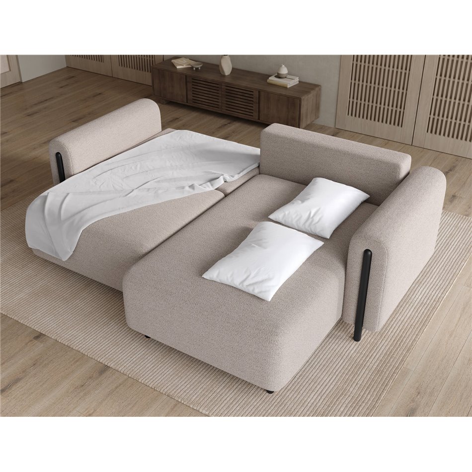 Corner sofa Elcossta R, sleeping function, Royal 18, boucle, beige, H95x244x154cm