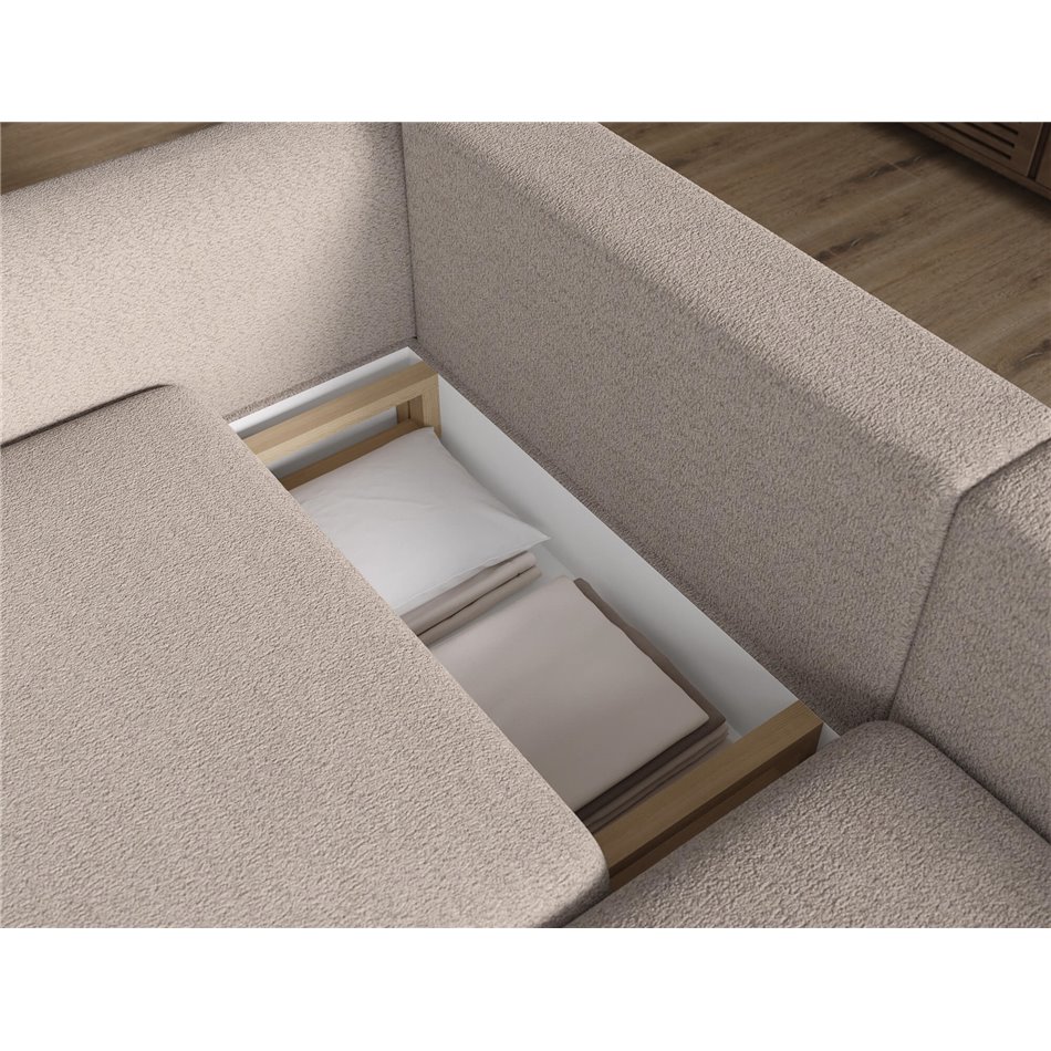 Corner sofa Elcossta R, sleeping function, Royal 18, boucle, beige, H95x244x154cm