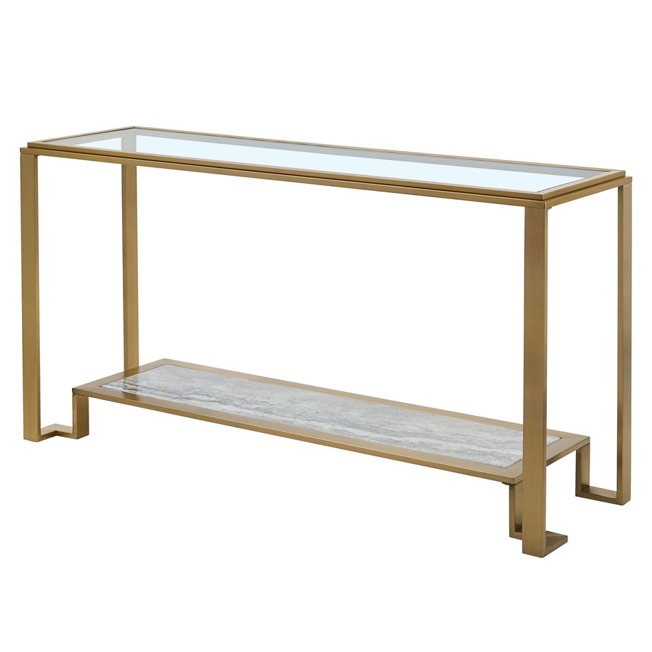 Console table Eda ST, metal/glass, champagne gold color/clear, H78x150x45cm