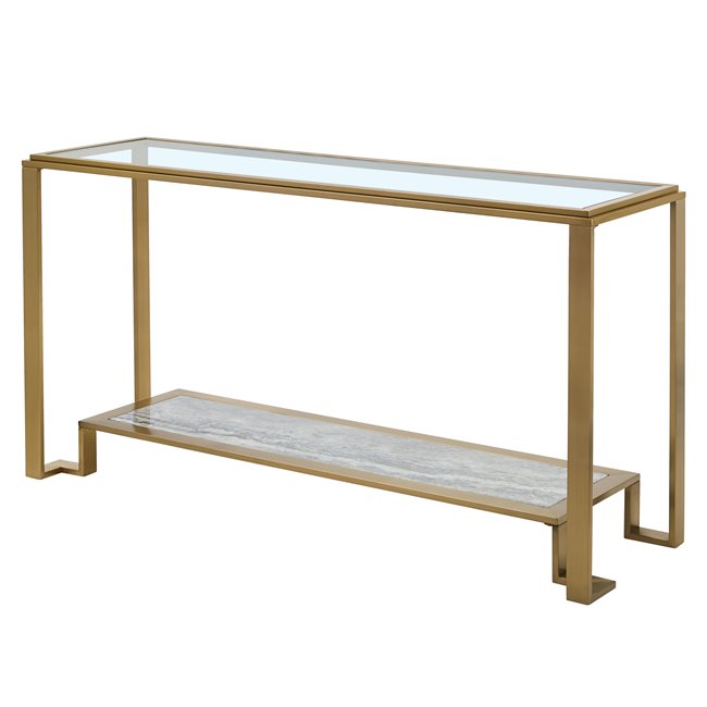 Console table Eda ST, metal/glass, champagne gold color/clear, H78x150x45cm