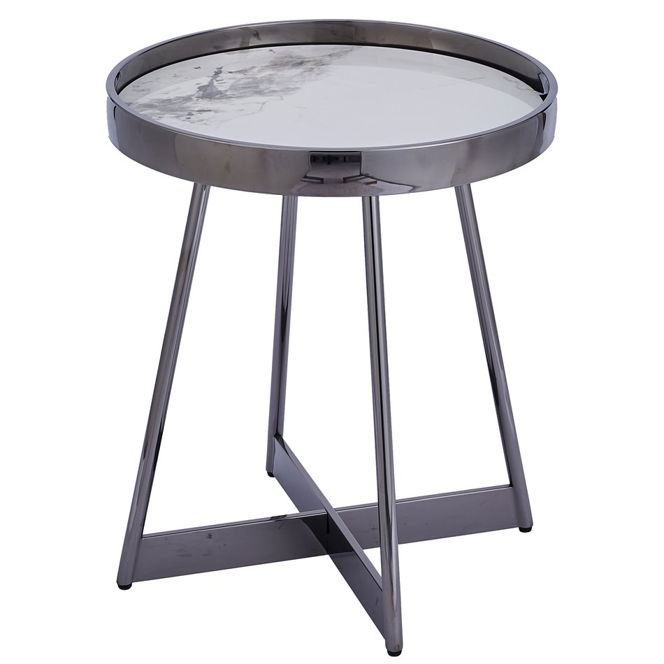Side table Egling ST, sintered stone/metal, D50cm H55cm