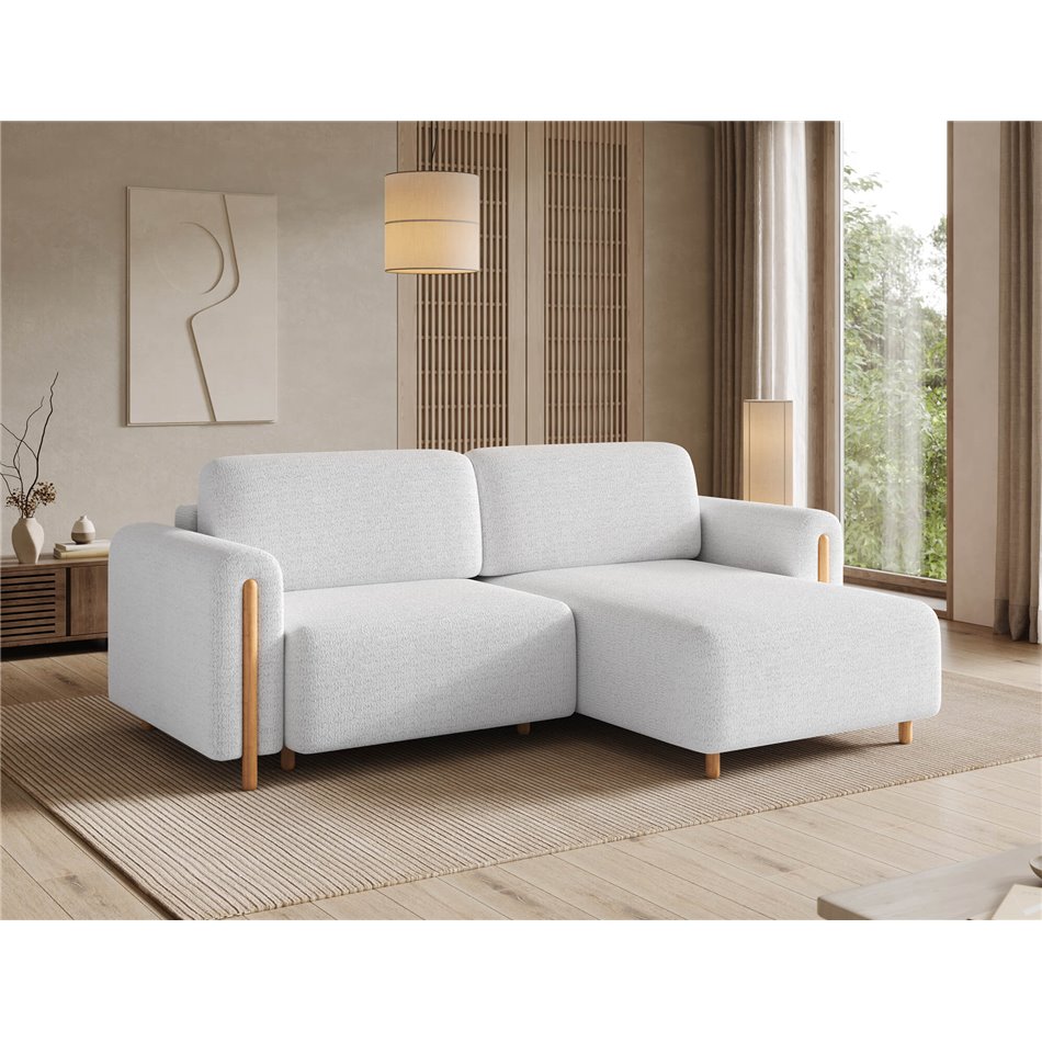 Corner sofa Elcossta R, sleeping function, Royal 01, boucle, white, H95x244x154cm