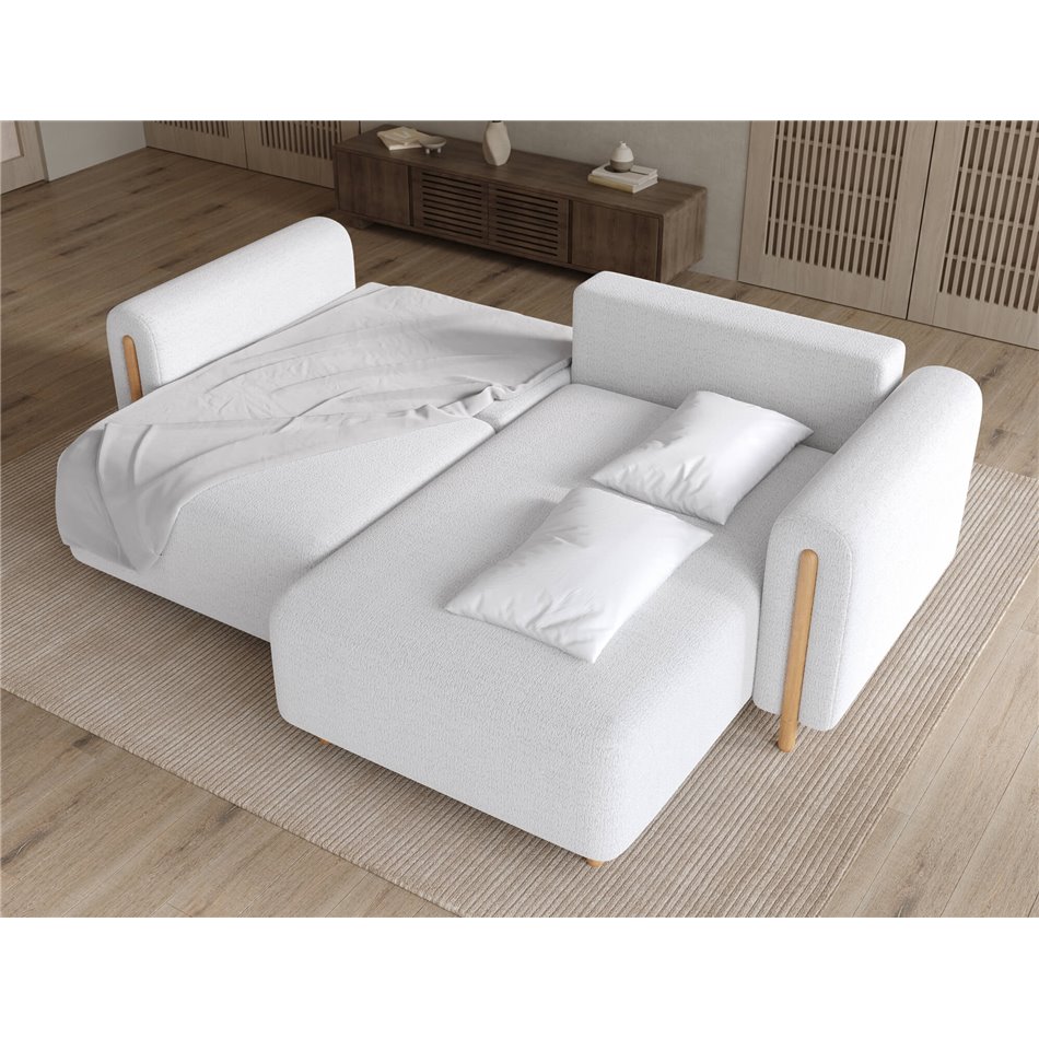 Corner sofa Elcossta R, sleeping function, Royal 01, boucle, white, H95x244x154cm