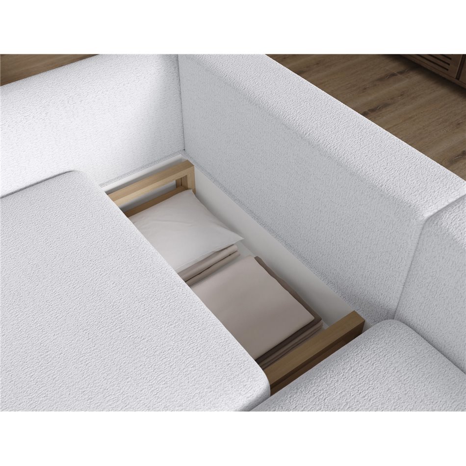 Corner sofa Elcossta R, sleeping function, Royal 01, boucle, white, H95x244x154cm