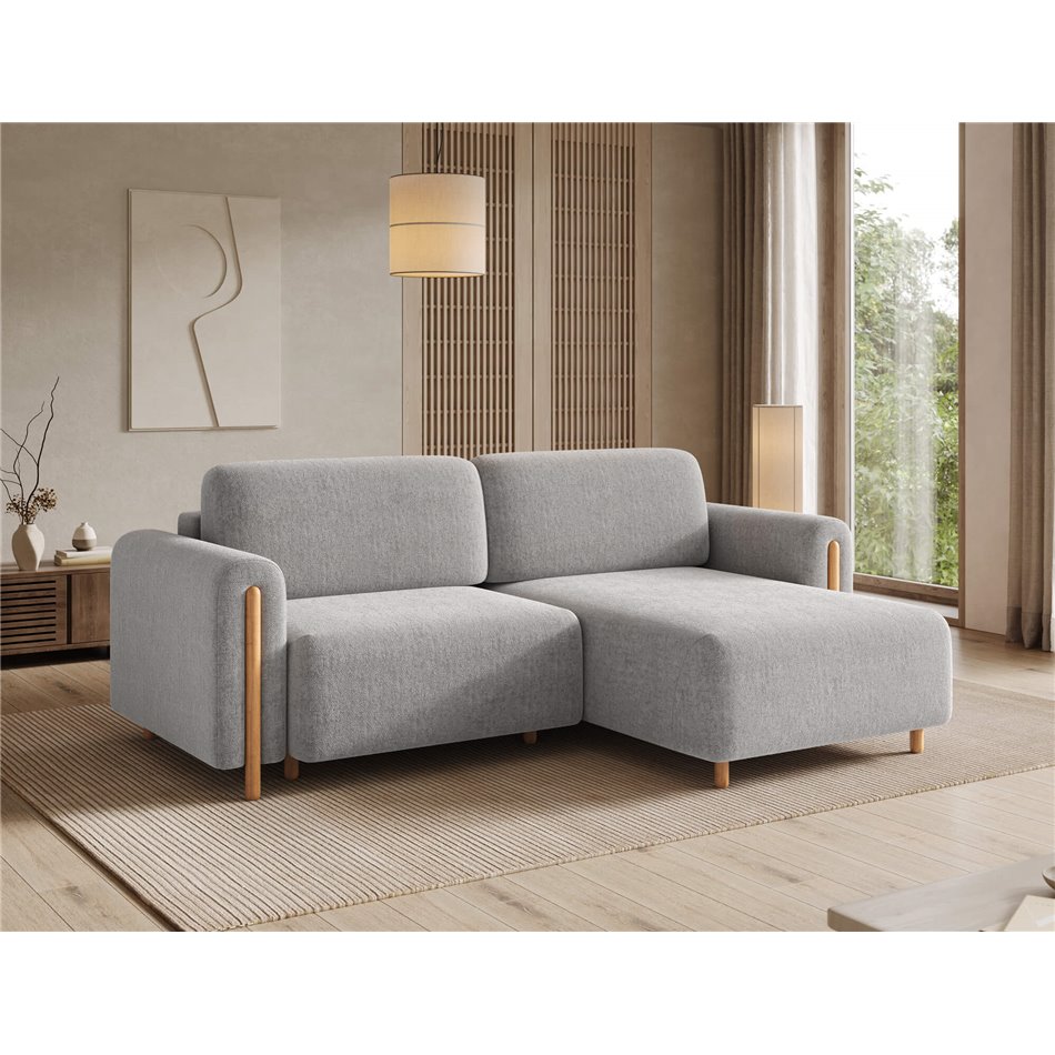 Corner sofa Elcossta R, sleeping function, Amore 04, boucle, grey, H95x244x154cm