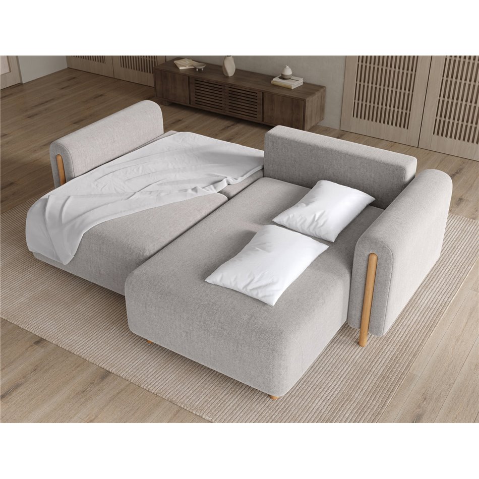 Corner sofa Elcossta R, sleeping function, Amore 04, boucle, grey, H95x244x154cm