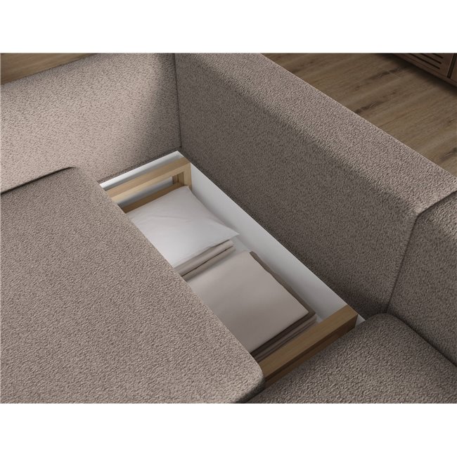 Corner sofa Elcossta R, sleeping function, Royal 20, boucle, brown, H95x244x154cm