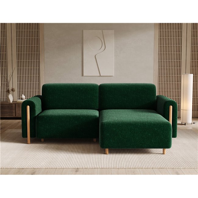Corner sofa Elcossta R, sleeping function, Amore 35, boucle, dark green, H95x244x154cm