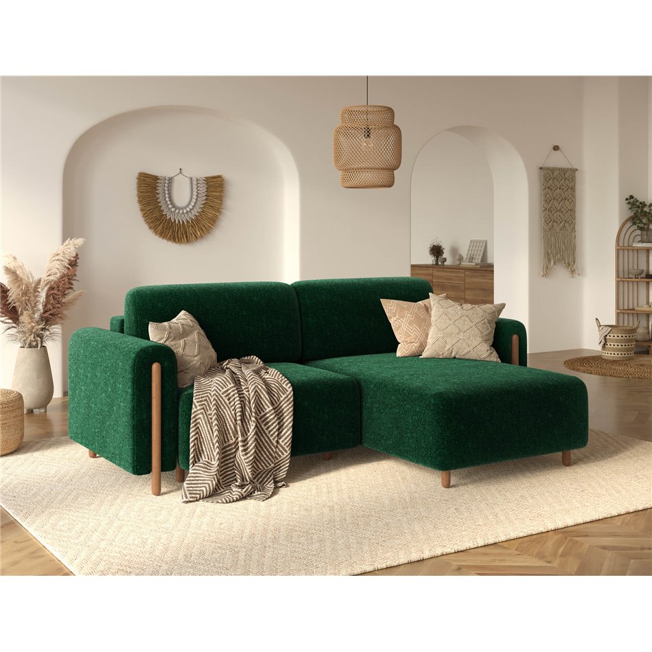 Corner sofa Elcossta R, sleeping function, Amore 35, boucle, dark green, H95x244x154cm
