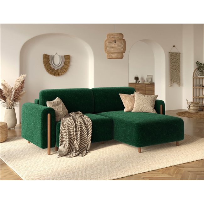Corner sofa Elcossta R, sleeping function, Amore 35, boucle, dark green, H95x244x154cm