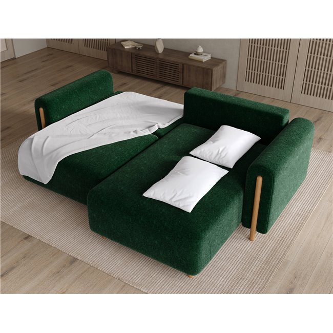 Corner sofa Elcossta R, sleeping function, Amore 35, boucle, dark green, H95x244x154cm