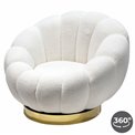 Swivel leisure chair Valdo, white/gold color, rotatable 360 degrees, H75x101x99cm, seat height 40cm