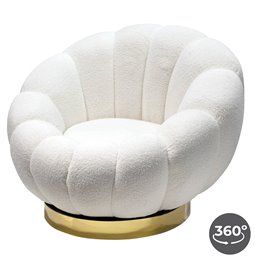 Swivel leisure chair Valdo, white/gold color, rotatable 360 degrees, H75x101x99cm, seat height 40cm